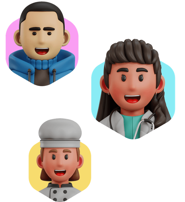 3 visages souriants